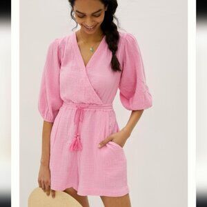 Anthropologie Pink Gauzy Romper Size Medium